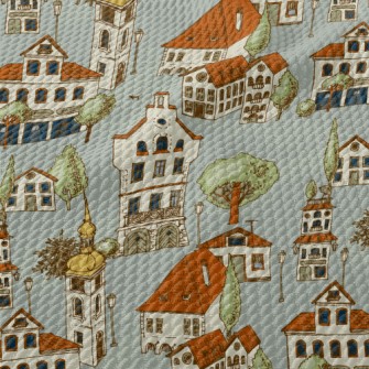 Hand Drawn Beautiful Town Birdseye Piqué