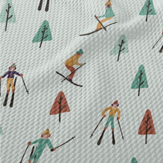 Hand Drawn Winter Skiing Birdseye Piqué