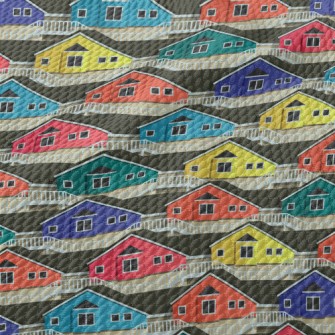 Colorful Cartoon Houses Birdseye Piqué
