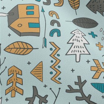 Hand Drawn Forest Cabin Chiffon