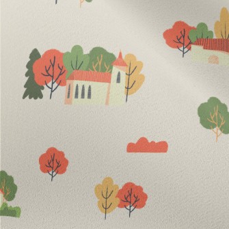 Hand Drawn Autumn Town Chiffon