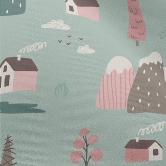 Hand Drawn Country Cottage Chiffon