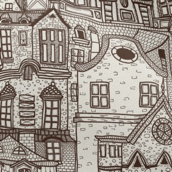 Hand Drawn Village Buildings Chiffon