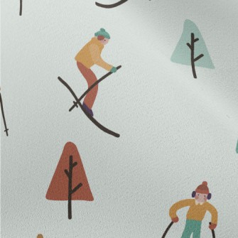 Hand Drawn Winter Skiing Chiffon