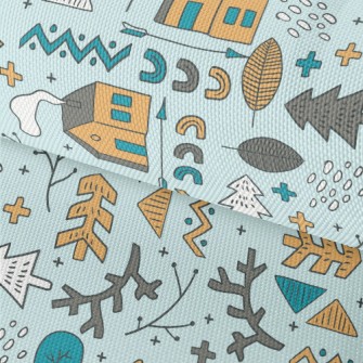 Hand Drawn Forest Cabin Waterproof Oxford