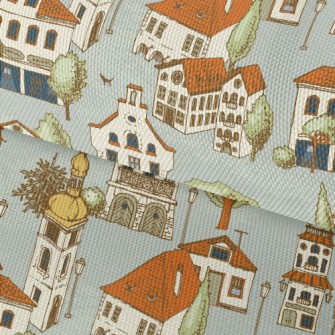 Hand Drawn Beautiful Town Waterproof Oxford