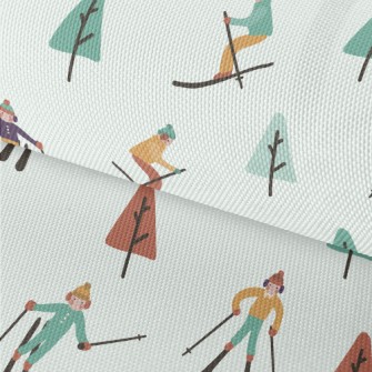 Hand Drawn Winter Skiing Waterproof Oxford