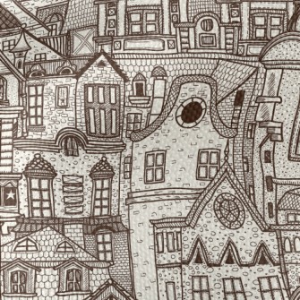 Hand Drawn Village Buildings Waterproof Canvas