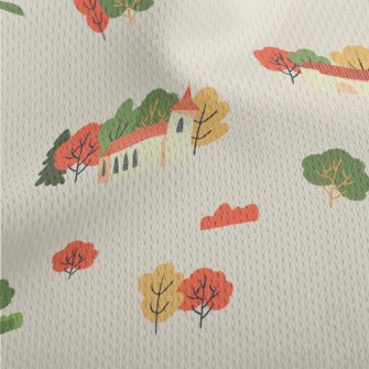 Hand Drawn Autumn Town Athletic Mesh Flat Back