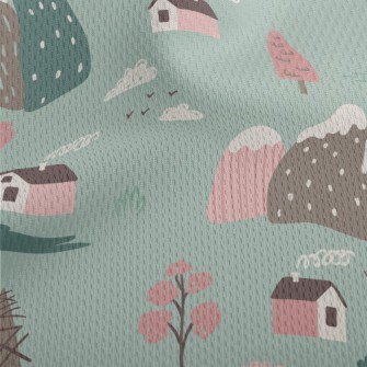 Hand Drawn Country Cottage Athletic Mesh Flat Back