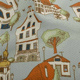 Hand Drawn Beautiful Town Athletic Mesh Flat Back