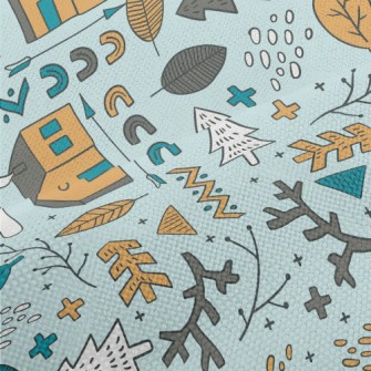 Hand Drawn Forest Cabin Performance Linen