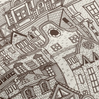 Hand Drawn Village Buildings Performance Linen