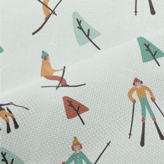 Hand Drawn Winter Skiing Performance Linen