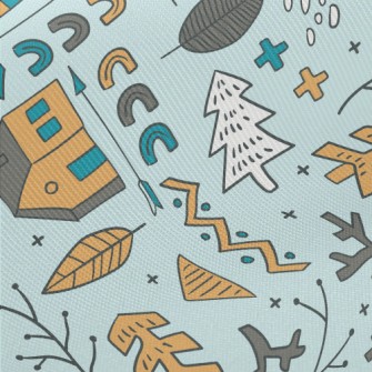 Hand Drawn Forest Cabin Twill