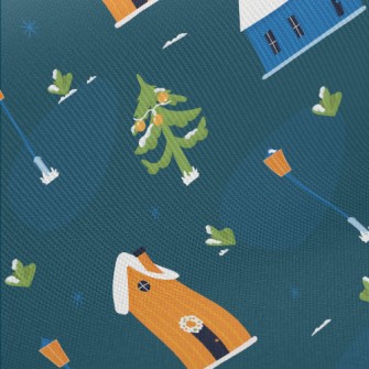 Winter Christmas Cottage Twill