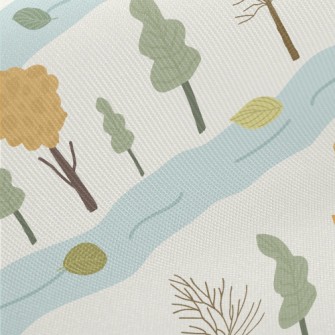 Autumn Forest And River Twill