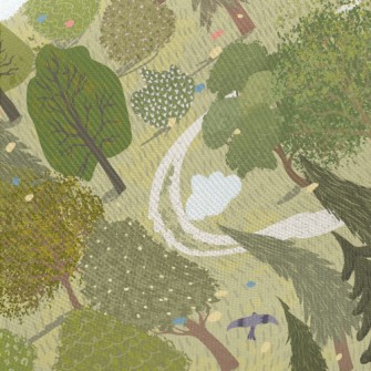 Hand Drawn Beautiful Forest Twill