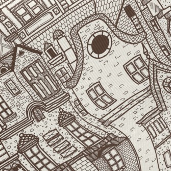 Hand Drawn Village Buildings Twill