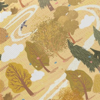 Hand Drawn Summer Forest Twill