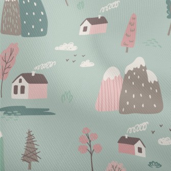 Hand Drawn Country Cottage Dobby