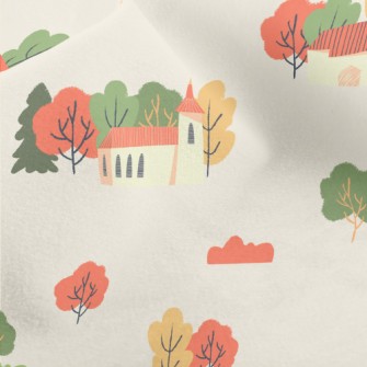 Hand Drawn Autumn Town Micro Fleece