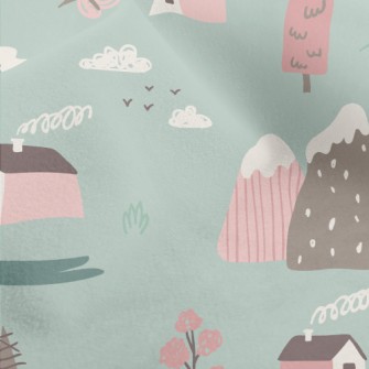 Hand Drawn Country Cottage Micro Fleece