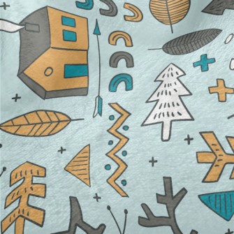 Hand Drawn Forest Cabin Minky