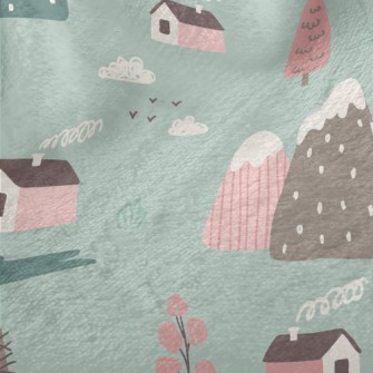 Hand Drawn Country Cottage Minky
