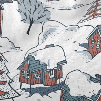 Winter Red Cottage Minky