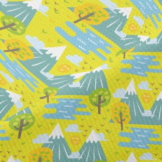 Cute Cartoon Mountains Piqué