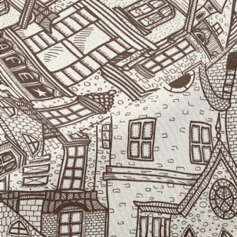 Hand Drawn Village Buildings Piqué