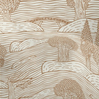 Retro Hand Drawn Landscape Lightweight Performance Linen
