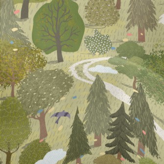 Hand Drawn Beautiful Forest Lightweight Performance Linen