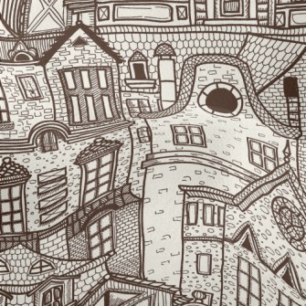 Hand Drawn Village Buildings Lightweight Performance Linen