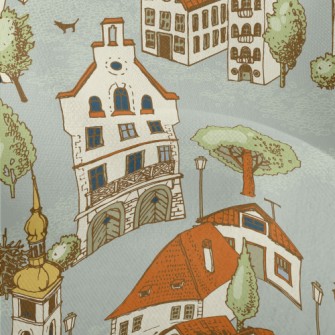 Hand Drawn Beautiful Town Lightweight Performance Linen