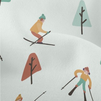 Hand Drawn Winter Skiing Lightweight Performance Linen
