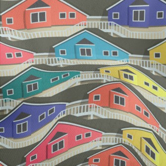 Colorful Cartoon Houses Lightweight Performance Linen