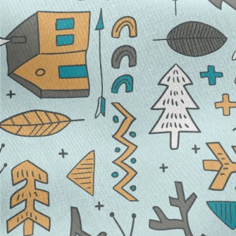 Hand Drawn Forest Cabin Jersey Backed Fleece