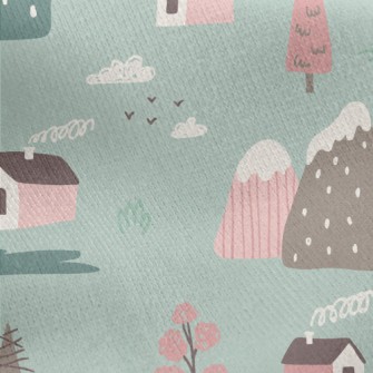 Hand Drawn Country Cottage Jersey Backed Fleece