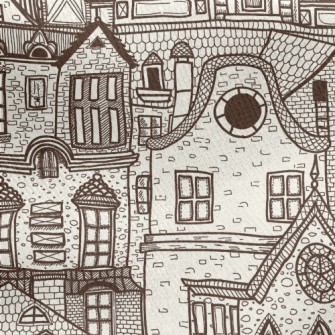 Hand Drawn Village Buildings Jersey Backed Fleece