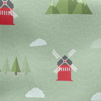Cute Farm Windmill Jersey Backed Fleece