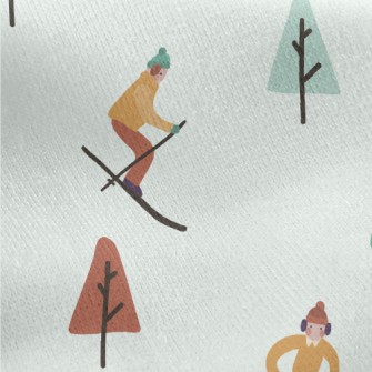 Hand Drawn Winter Skiing Jersey Backed Fleece