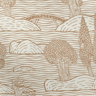 Retro Hand Drawn Landscape Pongee
