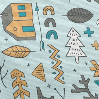 Hand Drawn Forest Cabin Pongee
