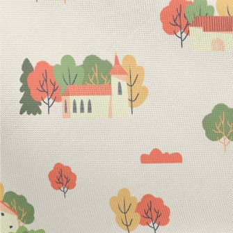 Hand Drawn Autumn Town Pongee
