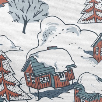 Winter Red Cottage Pongee