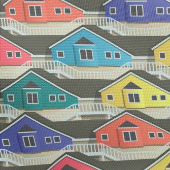 Colorful Cartoon Houses Pongee