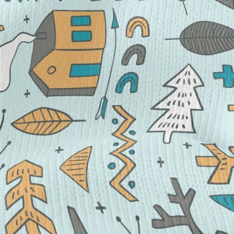 Hand Drawn Forest Cabin Stretch Jersey