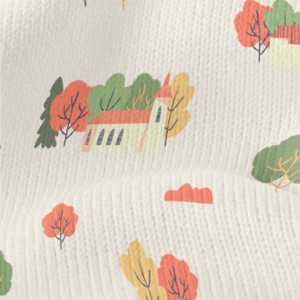 Hand Drawn Autumn Town Stretch Jersey